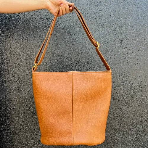 Cognac Leather Bucket Bag