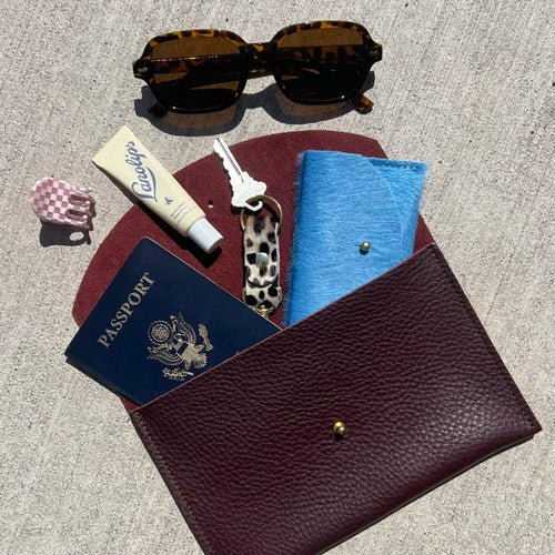 PLUM LEATHER ENVELOPE POUCH