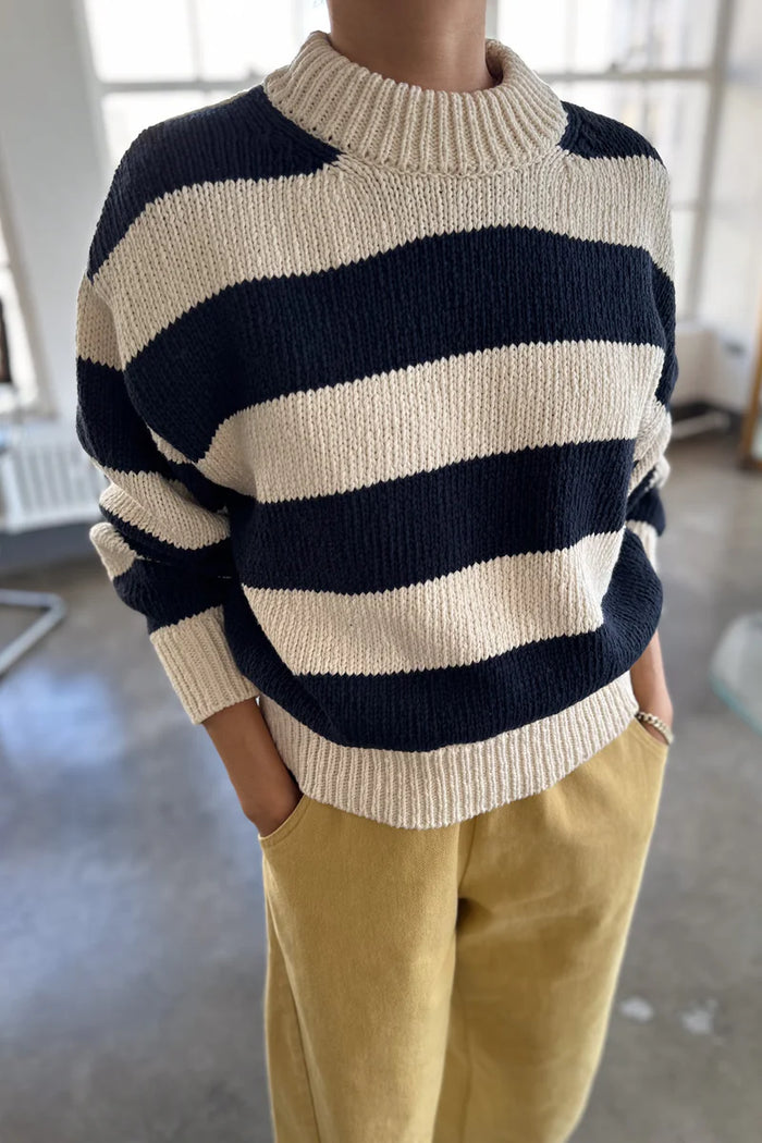 Zoe Cotton Sweater in navy stripe