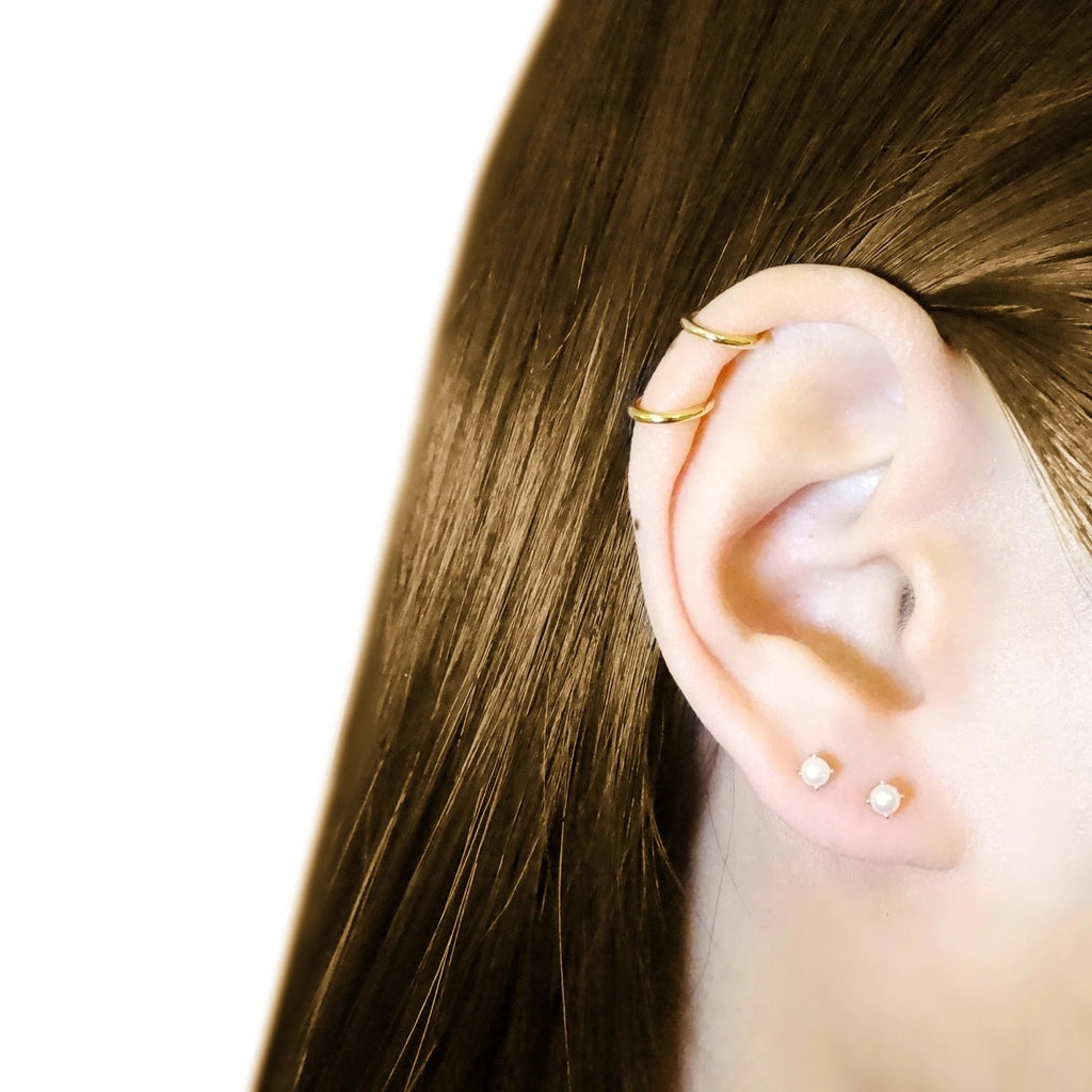 14K Gold Tiny Pearl Screw Flat Back Studs