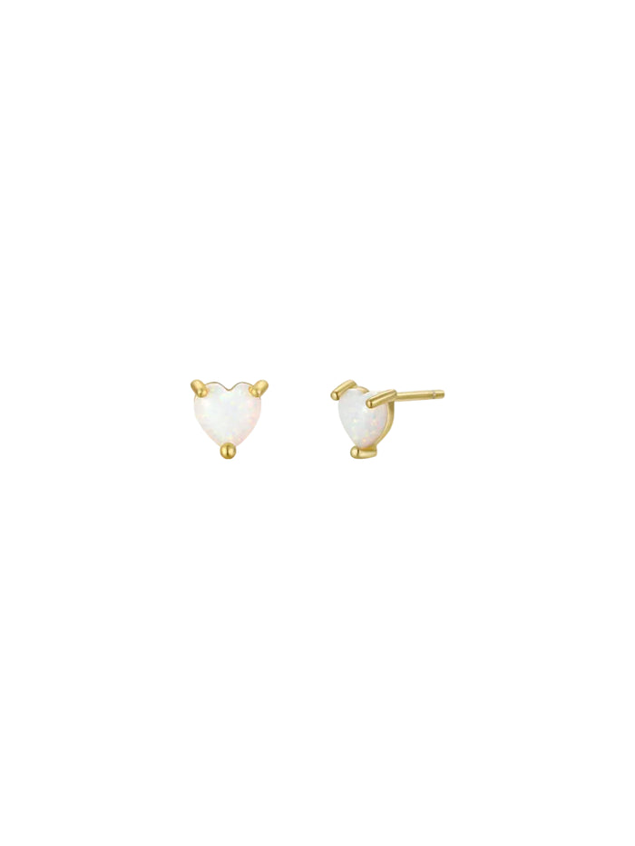 Puffed opal heart stud earrings