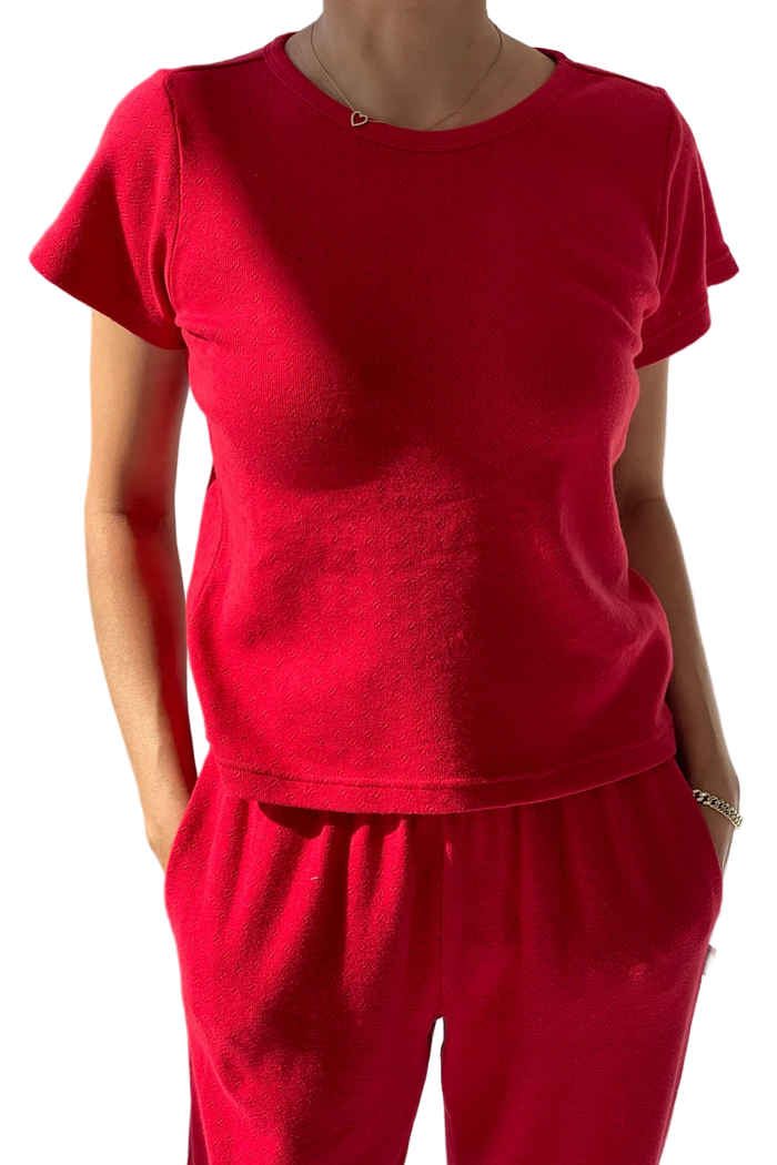 Pointelle Babe Tee in Red Apple