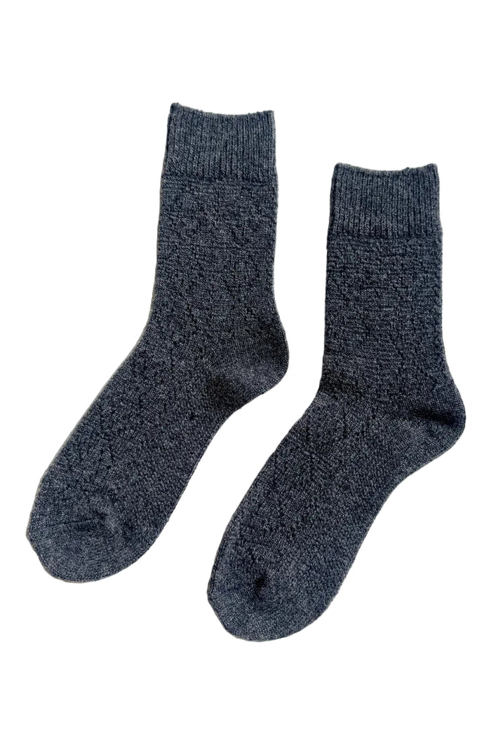 Cashmere pointelle socks in charcoal