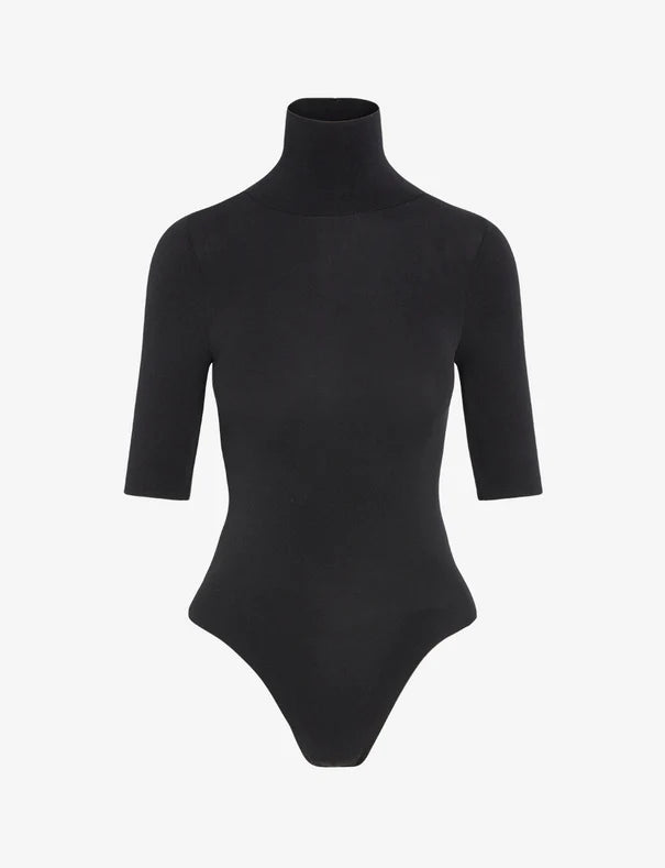 Ballet Short Sleeve Turtleneck Bodysuit in Black