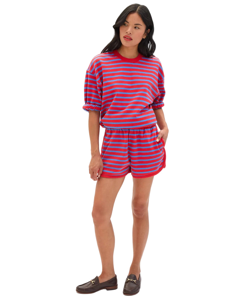 Le Jogging Short in Red + Cobalt Stripe