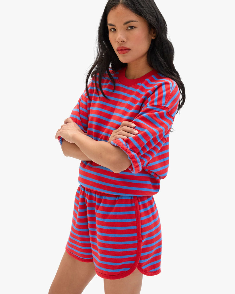 Oversized Sweatshirt in Red + Cobalt Stripe