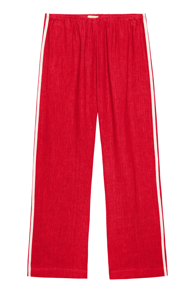 Linen Crop Stripe Pant in Bell Pepper