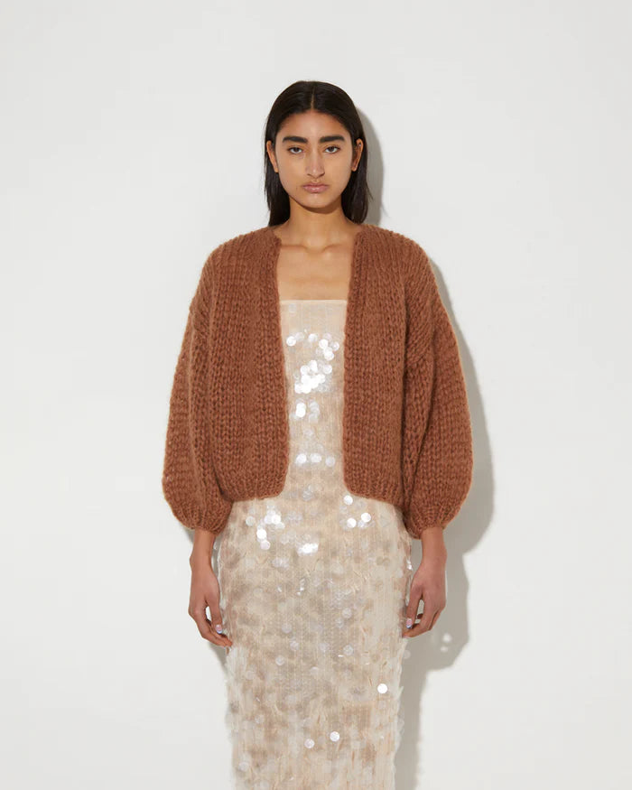 Brown mohair big cardigan in light weave