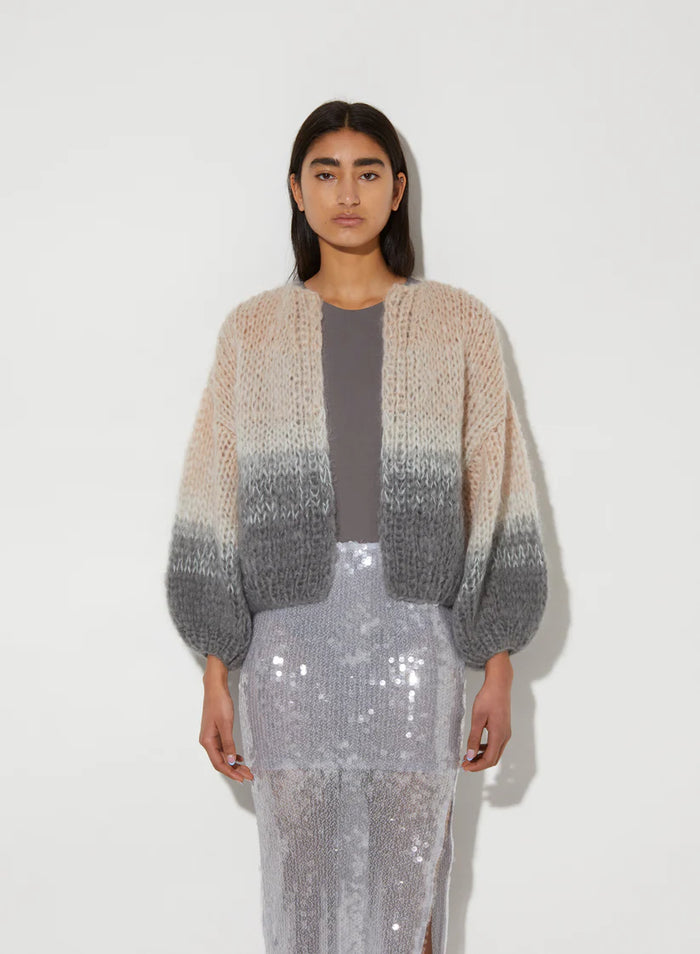 Grey tan mohair bomber cardigan