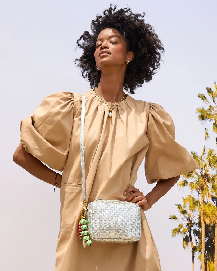 Midi Sac Specchio Woven Checker Silver