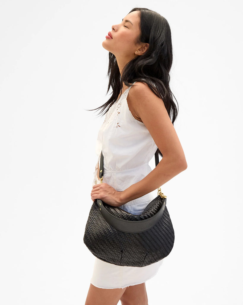 Moyen Messenger in Black Woven Zig Zag