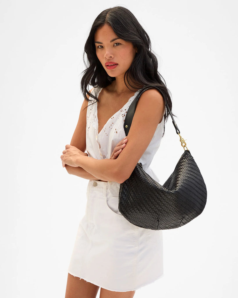 Moyen Messenger in Black Woven Zig Zag