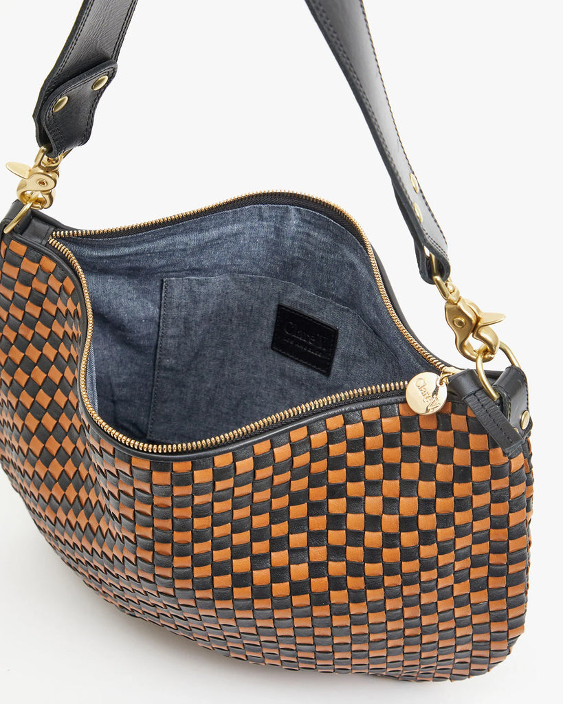 Moyen Messenger in black/tan woven leather