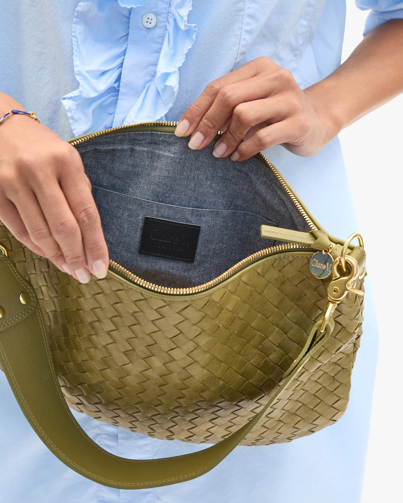 Moyen Messenger in Olive Diagonal Woven