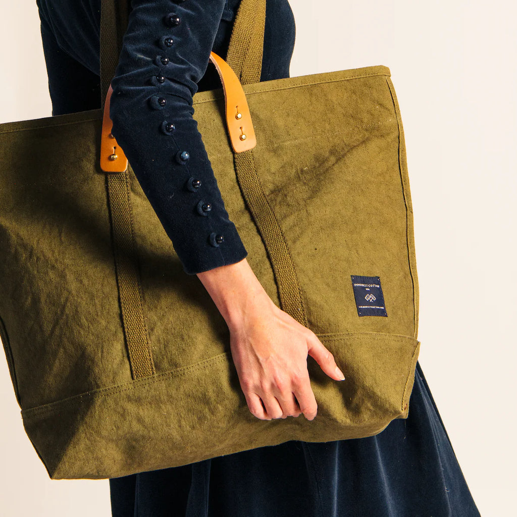 Large East West Tote in Olive