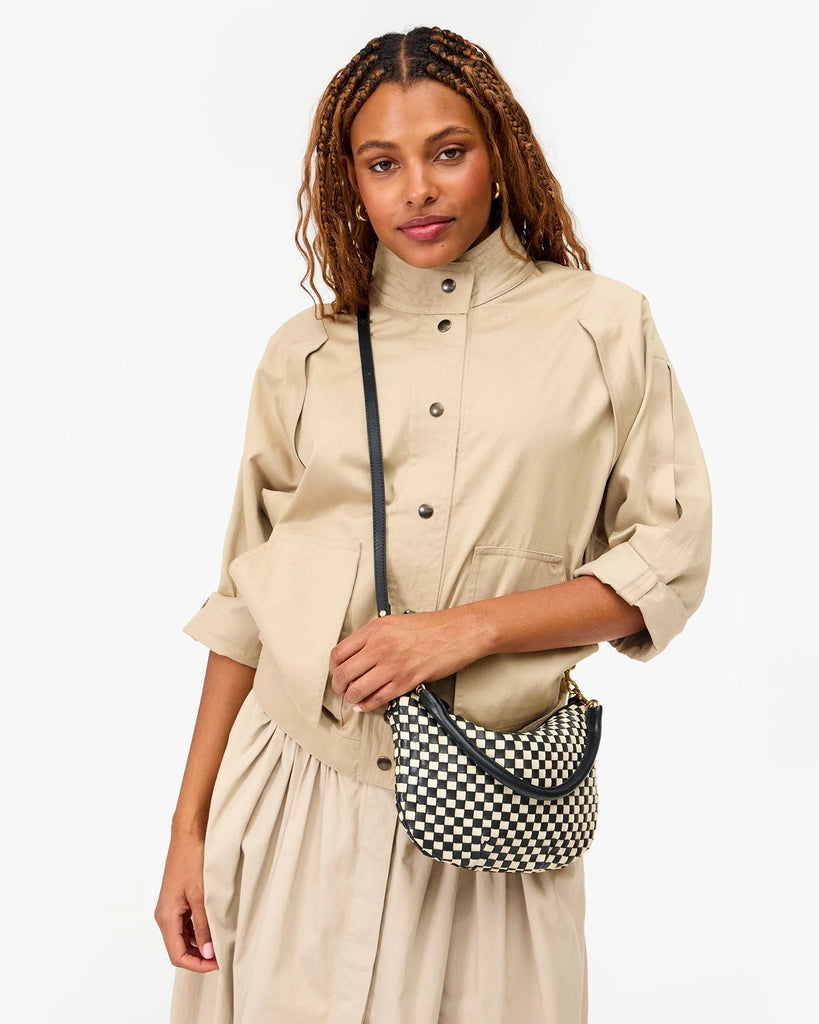 Petit Moyen Messenger in Black + Cream Checker
