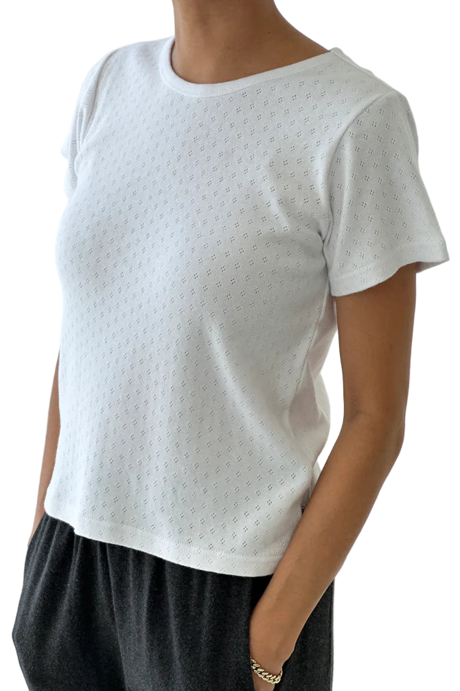 Pointelle Babe Tee in Snow White