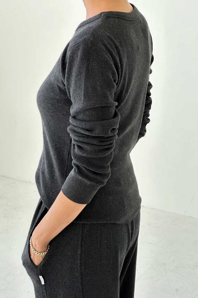 Pointelle Fundamental L/S tee in charcoal