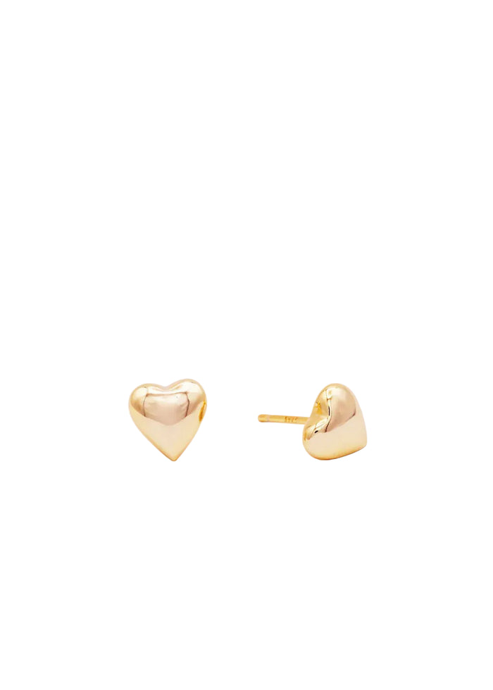Puffed gold heart stud earrings