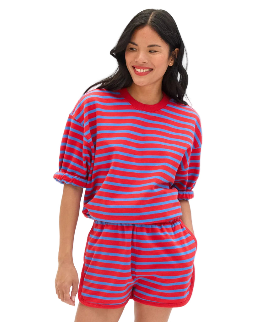 Oversized Sweatshirt in Red + Cobalt Stripe