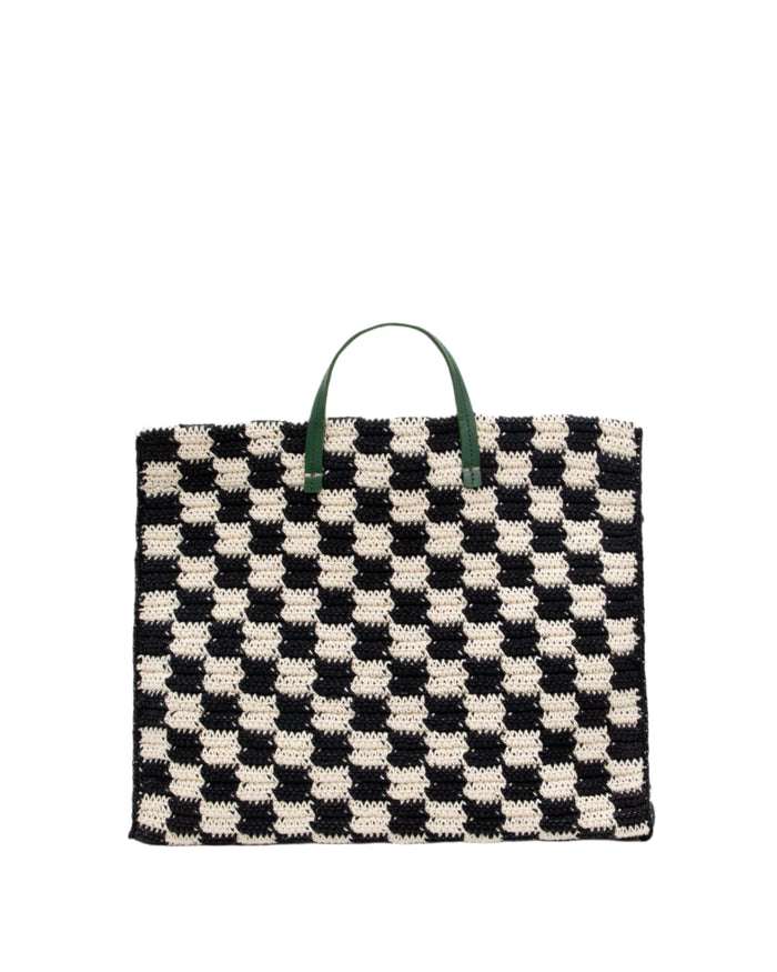 Summer Simple Tote Crochet Checker - Black/Cream