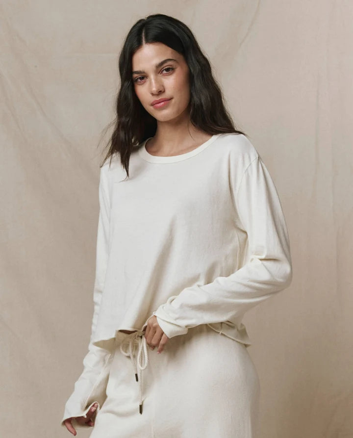 The Long Sleeve Crop Tee in Washed White