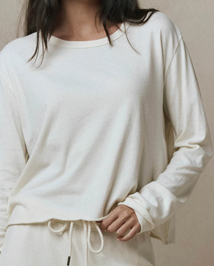 The Long Sleeve Crop Tee in Washed White