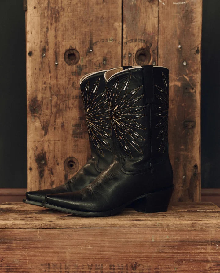 The Southwest Cowboy Boot in Black w Gold Sunburst