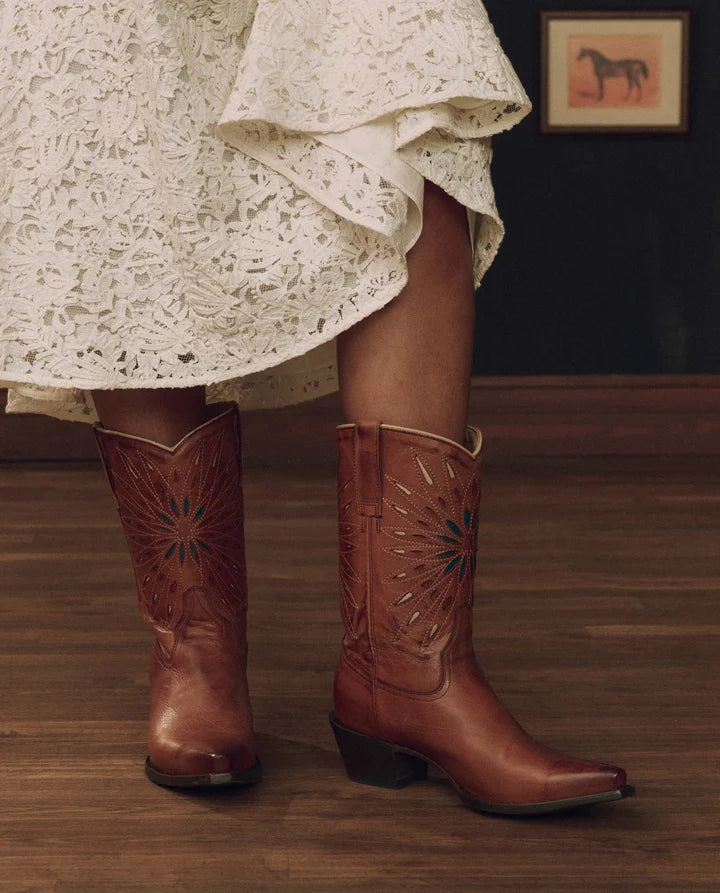 The Southwest Cowboy Boot in Chestnut w Turquoise Sunburst