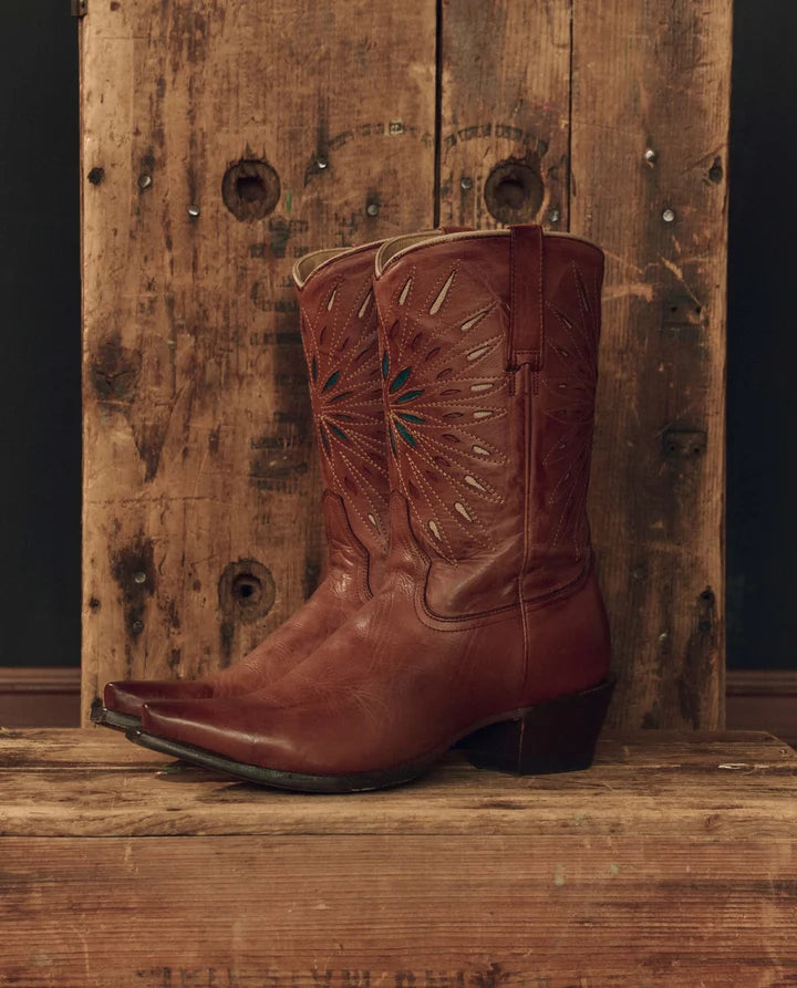 The Southwest Cowboy Boot in Chestnut w Turquoise Sunburst