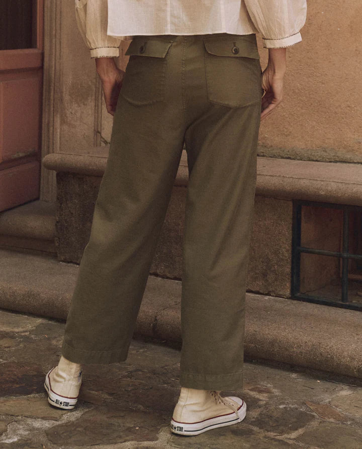 The Floral Applique Admiral Pant in Tonal Army