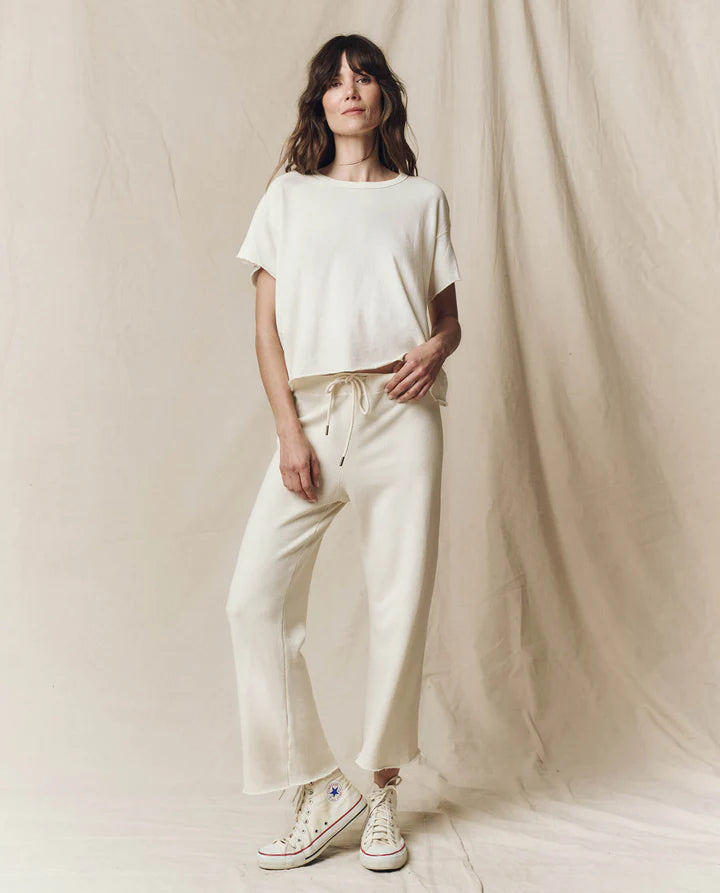 The Wide Leg Cropped Sweatpant in Wash White