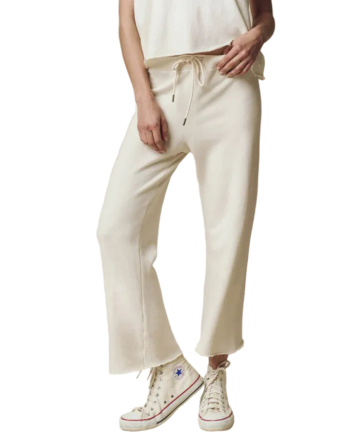 The Wide Leg Cropped Sweatpant in Wash White