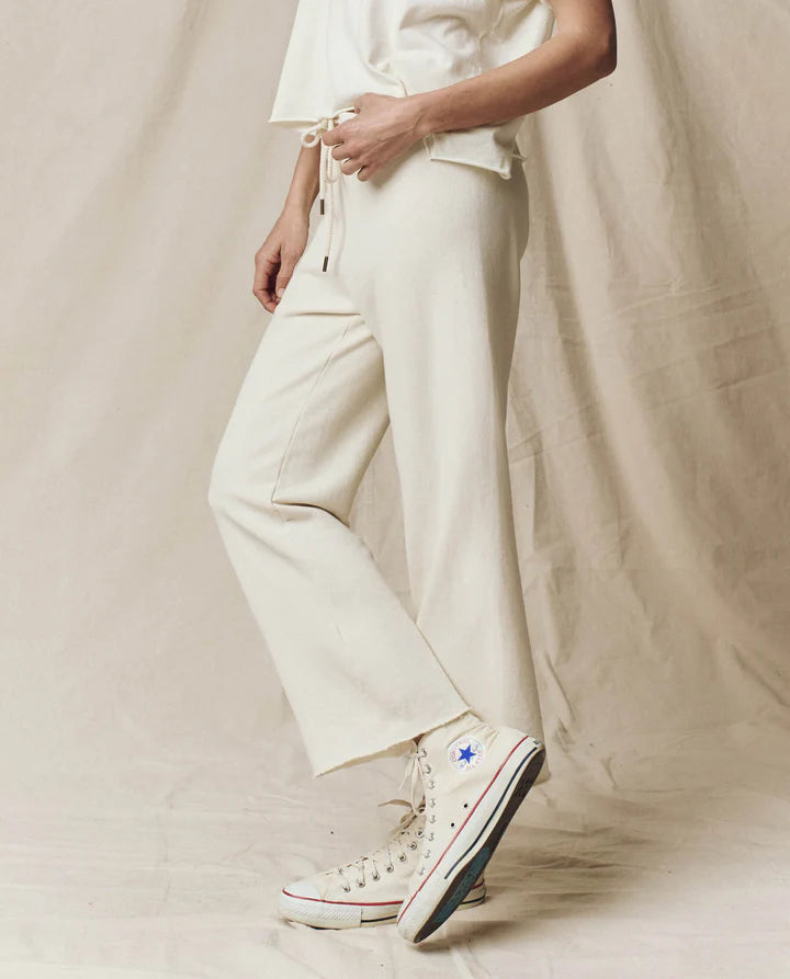 The Wide Leg Cropped Sweatpant in Wash White