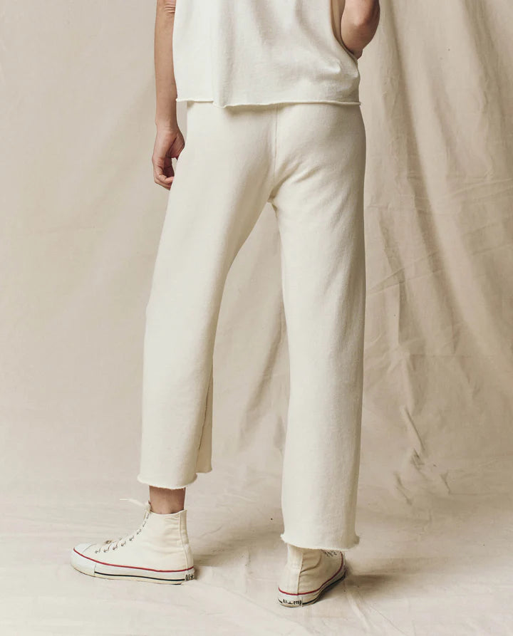 The Wide Leg Cropped Sweatpant in Wash White
