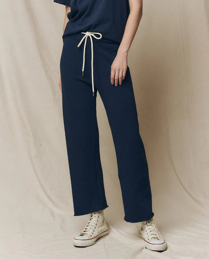 The Wide Leg Cropped Sweatpant in True Navy
