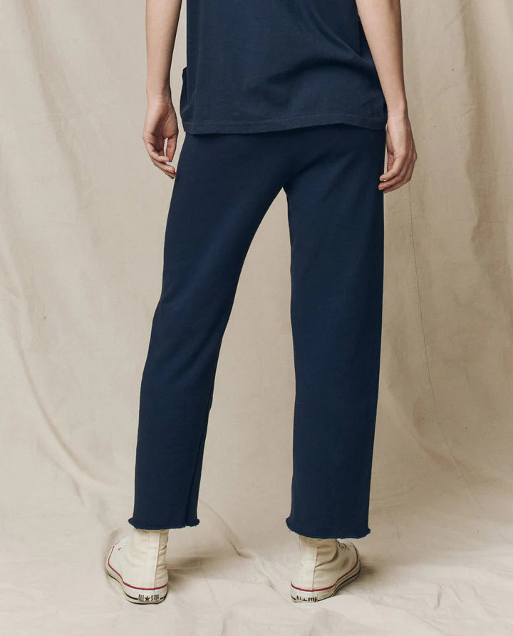The Wide Leg Cropped Sweatpant in True Navy