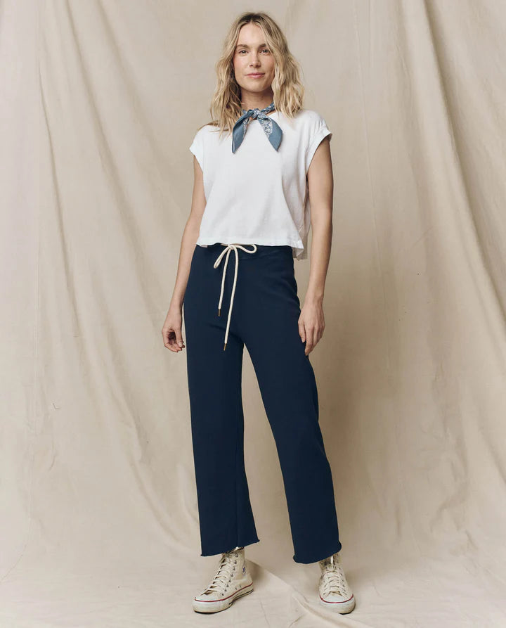 The Wide Leg Cropped Sweatpant in True Navy