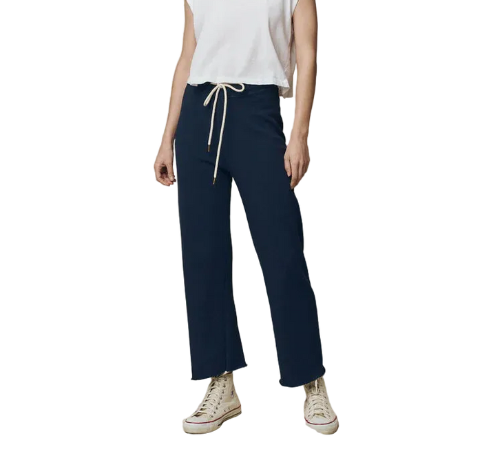 The Wide Leg Cropped Sweatpant in True Navy