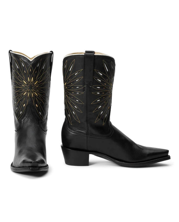 The Southwest Cowboy Boot in Black w Gold Sunburst