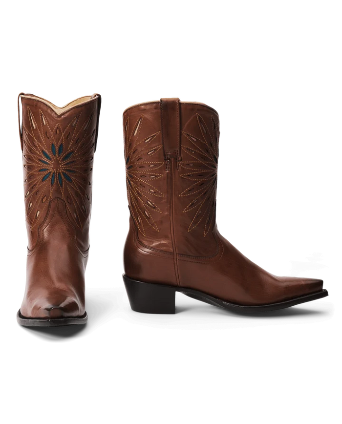 The Southwest Cowboy Boot in Chestnut w Turquoise Sunburst