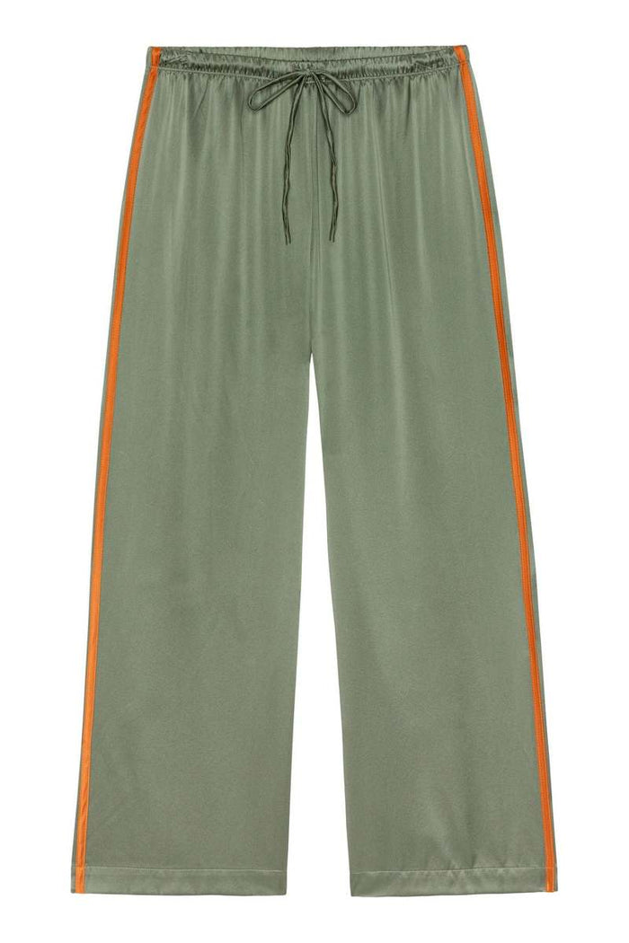 Silk Stripe Crop Pant in Dill|Apricot
