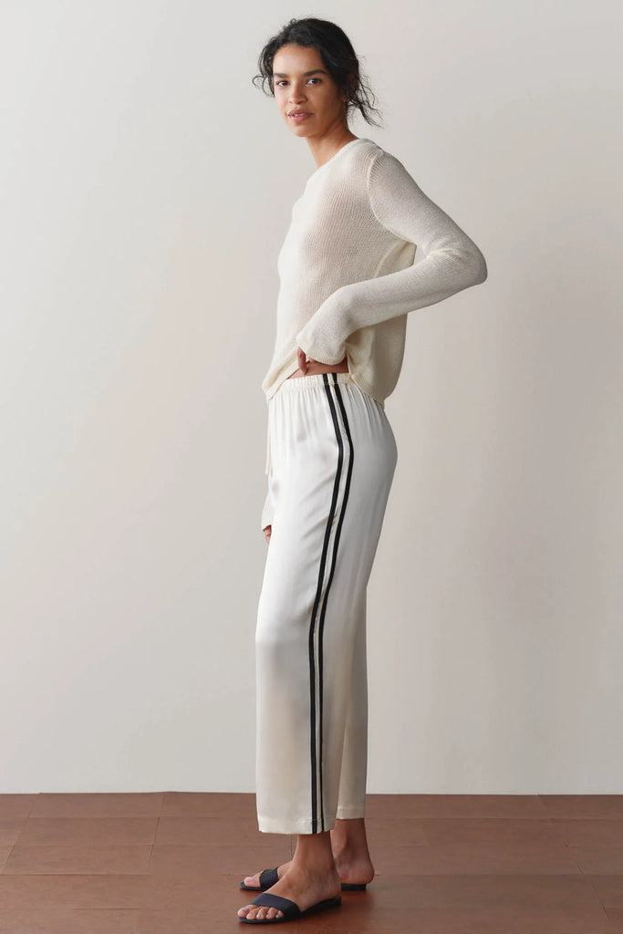 Silk Stripe Crop Pant in Cream / Jet