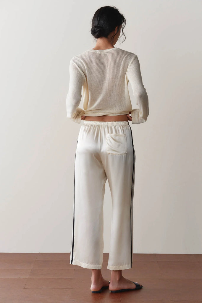 Silk Stripe Crop Pant in Cream / Jet