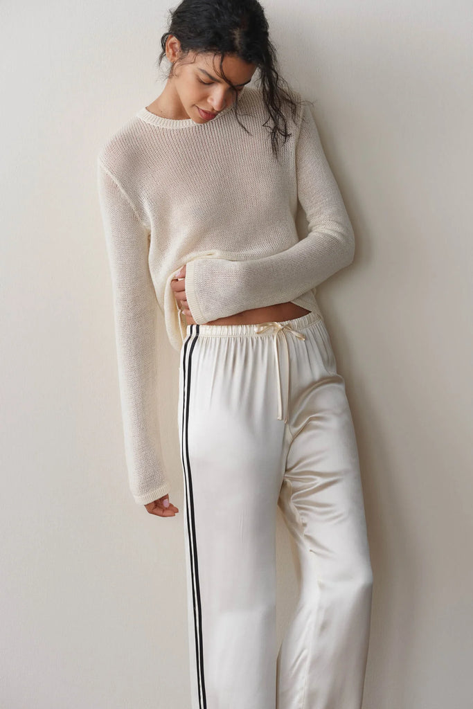 Silk Stripe Crop Pant in Cream / Jet