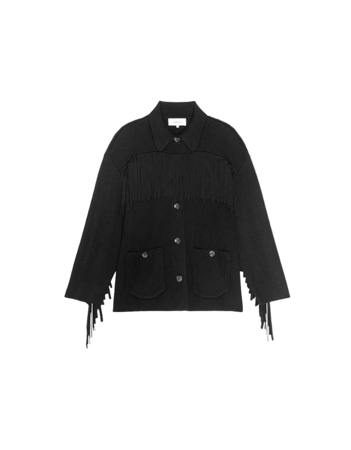 Western Fringe Sweater Jacket in Black