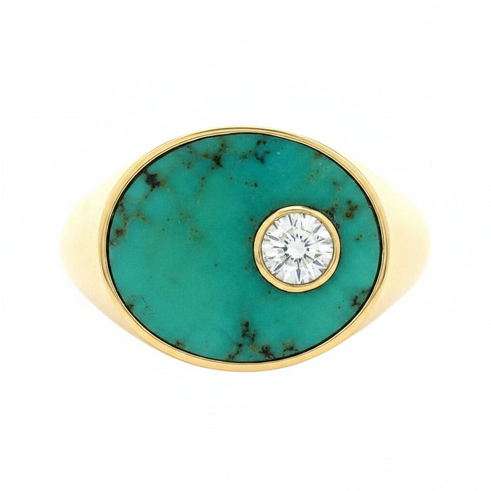 Gold VIR signet ring in turquoise