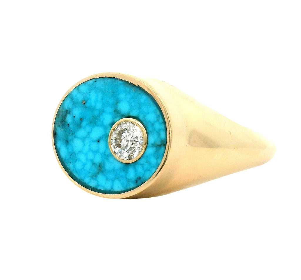 Gold VIR signet ring in turquoise
