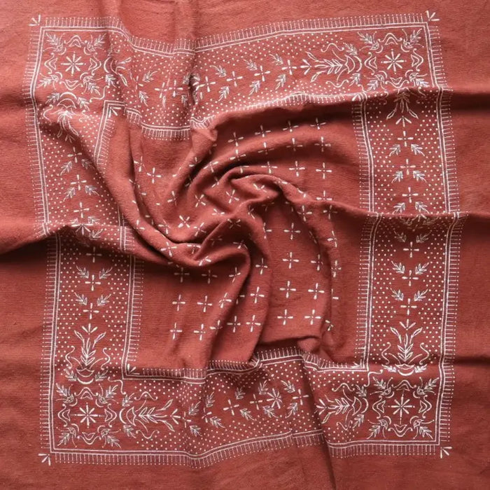 Terracotta Raw Silk Dyed Bandana - White Ink