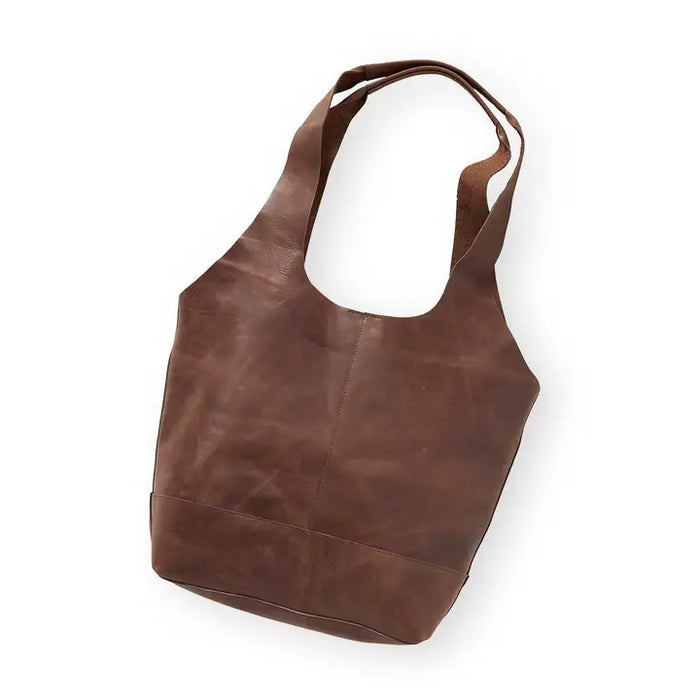 Dark brown large leather slouch hobo